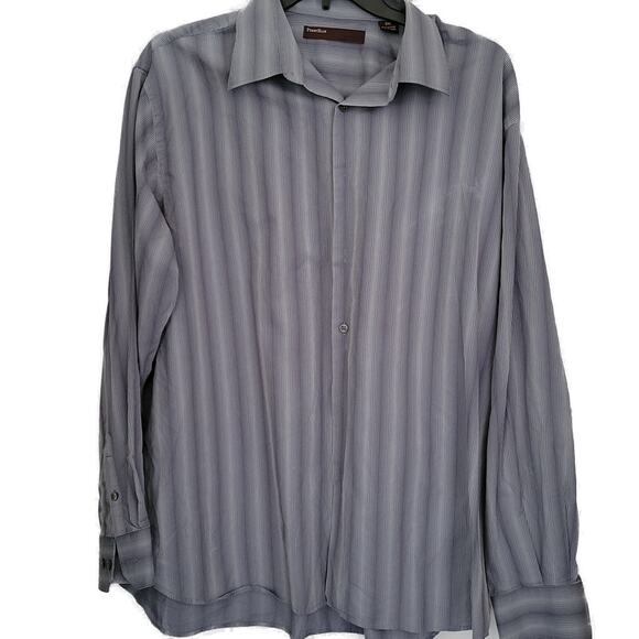 Perry Ellis Men Shirt Size XXL Variegated Blues White Long Sleeve Front Button - Picture 1 of 10